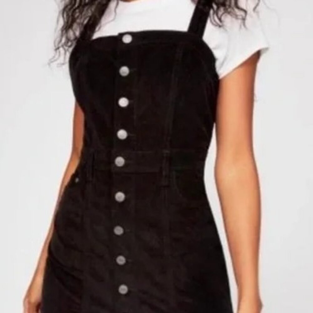 Free People Corduroy Button Up Mini Jumper Dress Black Size 4